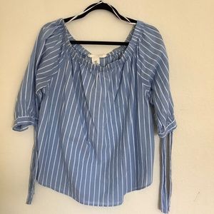 Off shoulder light blue & white half sleeve top